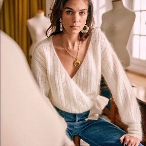 Sezane White Ivory Coeur Jumper Sweater V Neck Cardigan XS